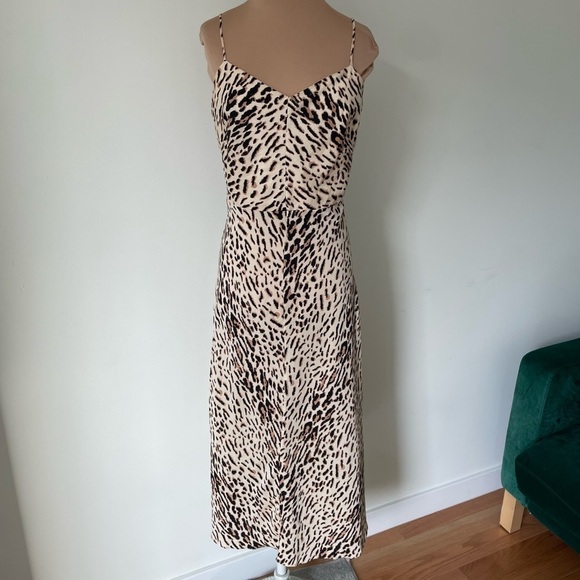 JOIE Janeil Ecru Leopard Print Lyocell Twill Sleeveless Midi Slip Dress EUC Sz 4 - Picture 3 of 11